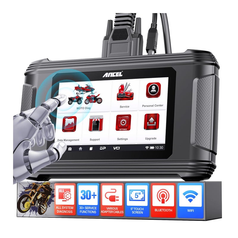 أداة تشخيص الدراجات النارية ANCEL MT500 PRO OBD2 مع إعادة تعيين الخدمة السريعة برمجة متقدمة تناسب هارلي هوندا ياماها إنديان كاواساكي سوزوكي بولاريس BRP فيكتوري